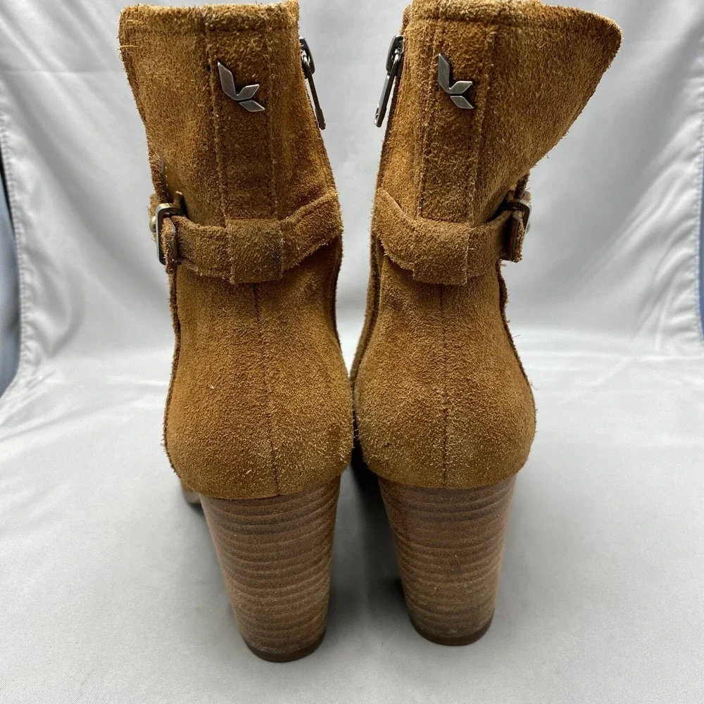 Koolaburra‎ Ugg Ankle Boots 7 Chestnut Brown Suede Samiah Buckle Heeled Bootie - Picture 4 of 7
